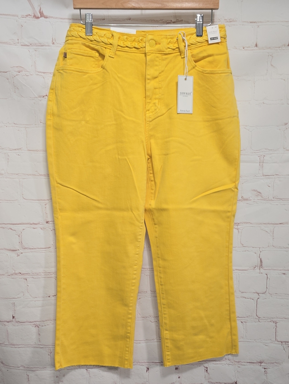 Judy Blue Bright Yellow High-Rise Braided Waist Cropped Jeans Size 16W NWT